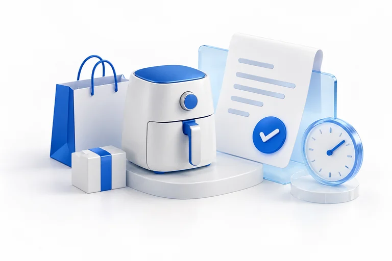 A household purchase, approval document and clock representing a lending decision.