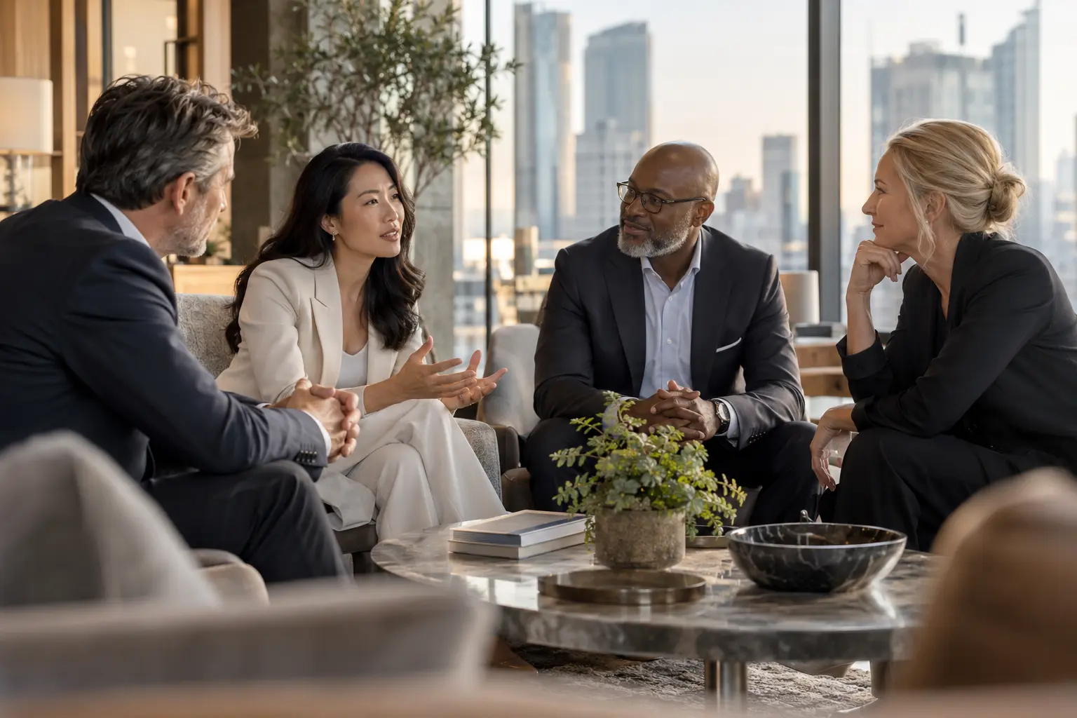 Investors and executives in a focused business discussion