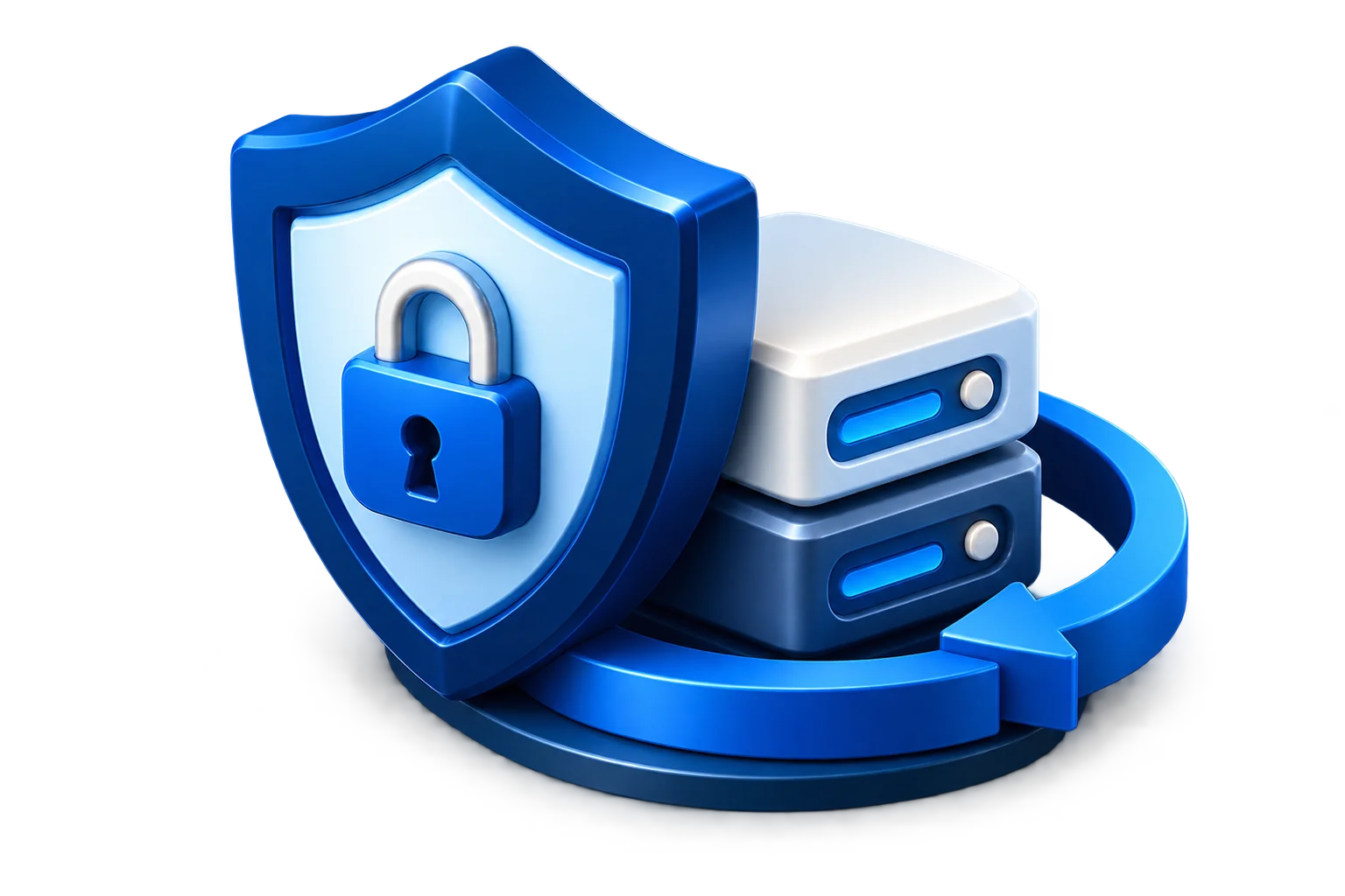 A dimensional blue shield protecting connected systems