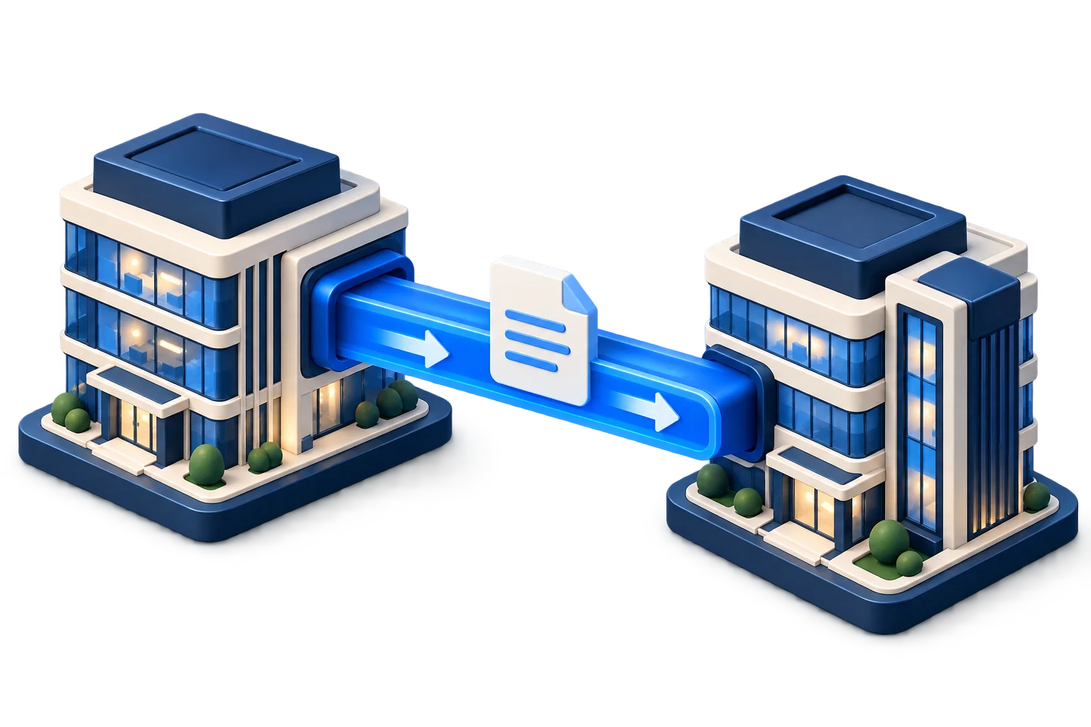 Carrier and agency offices connected by a blue data exchange